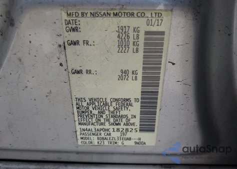 2017 Nissan Altima 2.5 S from USA, damaged, VIN 1N4AL3AP0HC182825